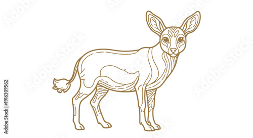 Graceful Stylized Fawn Line Art Minimalist Golden Brown Outline Drawing