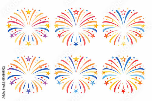 Colorful firework bursts arranged in a symmetrical grid pattern