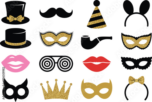 Party Photo Booth Props Collection: Hats Masks Lips Mustaches Crown Party Hat