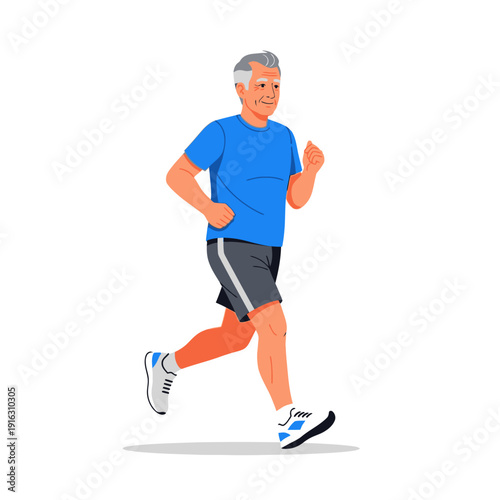 Active senior man jogging outdoors, healthy lifestyle, fitness and exercise concept