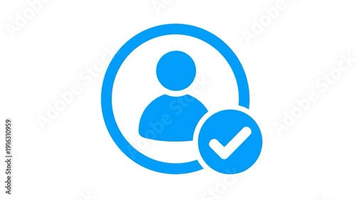 A blue silhouette of a person inside a circle, with a check mark icon