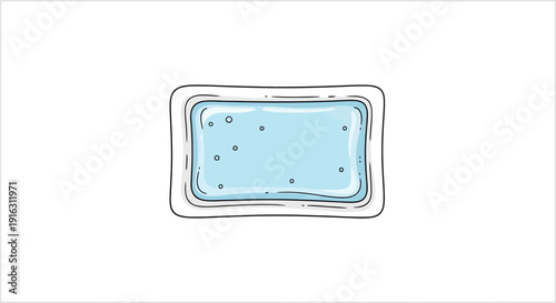 Hand Drawn Illustration of a Blue Gel Ice Pack with Bubbles on White Background