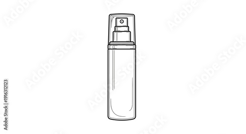 Hand drawn sketch of a spray bottle with cap, isolated on white background.