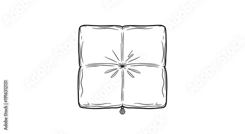 Hand Drawn Sketch of a Square Button Tufted Cushion with Star Stitch Detail