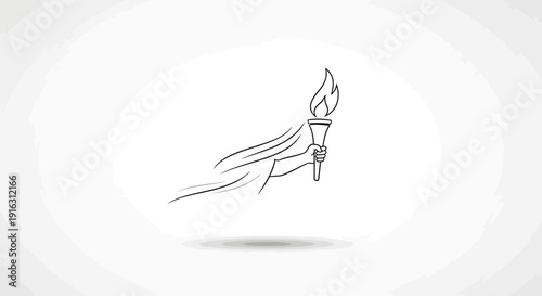 Hand Holding Torch with Flame and Flowing Fabric, Symbolizing Victory and Achievement