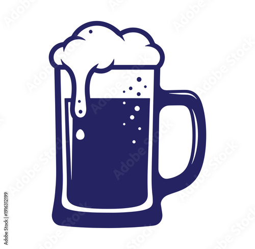 Dark beer mug with frothy foam on top isolated on white background