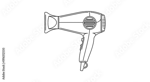 Hair Dryer Line Art Icon - Minimalist Vector Illustration of a Portable Hair Dryer