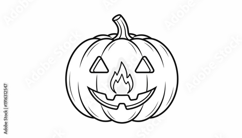 Halloween pumpkin jack o lantern outline drawing, scary face, spooky season, simple vector illustration