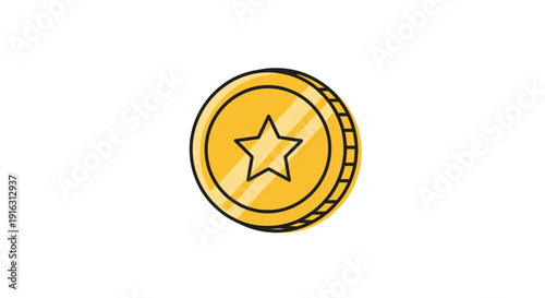 Golden Coin with Star Icon, Symbol of Success, Reward, and Wealth