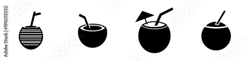 Elegant Black and White Coconut Drink Icon
