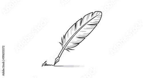 Feather Quill Pen Writing on Paper, Vintage Writing Tool, Creative Writing Concept