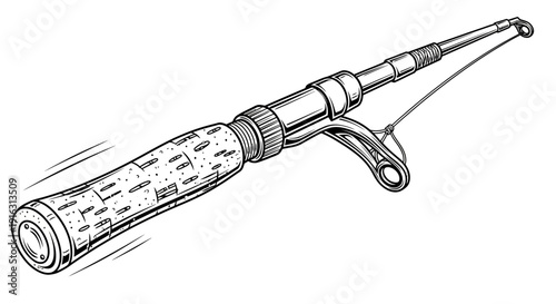 Fishing Rod Close-up: Detailed Illustration of a Fishing Rod Handle and Reel Seat