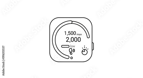 Fitness Tracker App Interface: Steps, Goal, Low Activity, Timer Icons