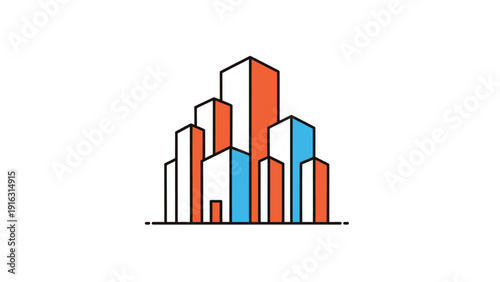 Modern Cityscape Abstract Buildings Geometric Design.