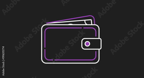 Modern digital wallet icon with purple neon outline.