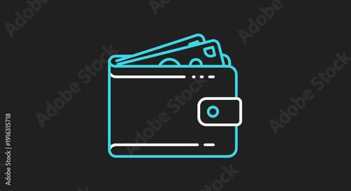 Modern digital wallet with cash and credit cards inside.