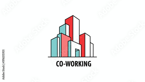 Modern Co-Working Space Building Icon.