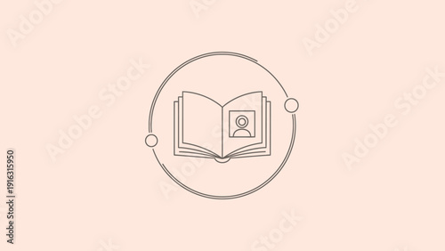 Open Book with Person Icon Inside and Circular Frame.