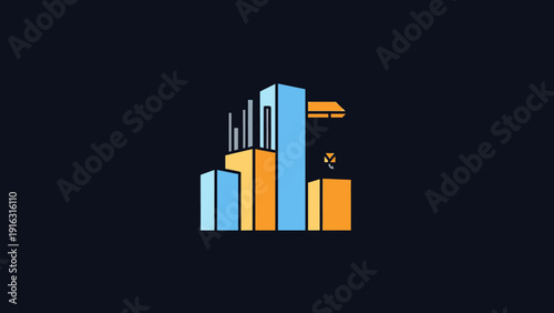 Modern Industrial Buildings with Crane and Silhouettes.