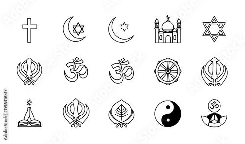 Interfaith Religious and Spiritual Symbols Modern Vector Set EPS 10