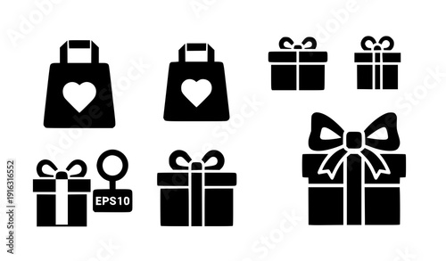 Solid Black Retail Shopping and Gift Icons Silhouette Set EPS 10