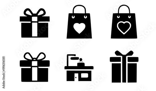 Black Silhouette Shopping Bags and Gift Boxes Vector Icons EPS 10