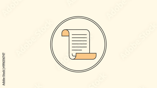 Scroll Document Icon Representing Written Text and Information.