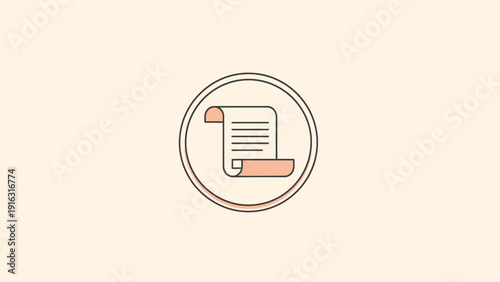Scroll document icon with text lines inside a circle.