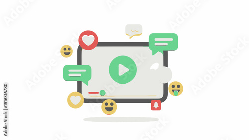 Online video player with social media engagement icons.