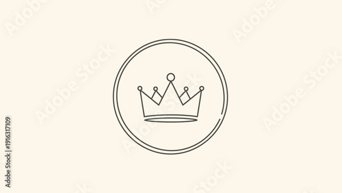 Simple Line Art Crown Icon Inside a Circle.