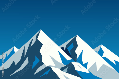 Stylized mountain peaks against a vibrant blue sky backdrop