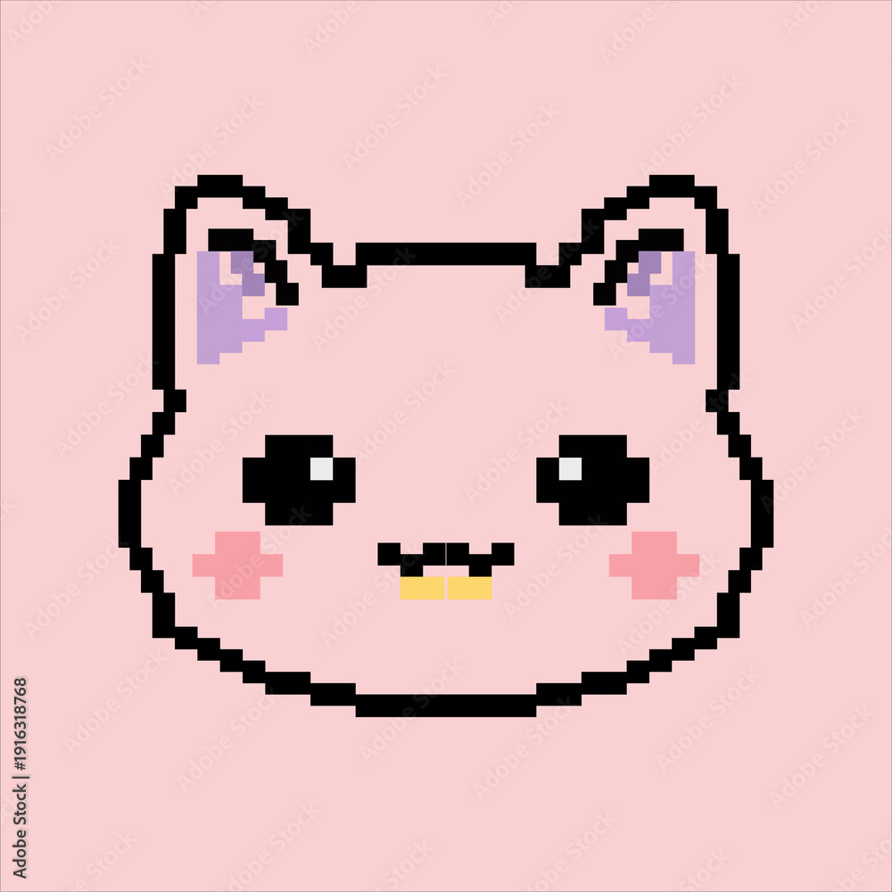 Fototapeta premium Cute kawaii pixel art 8-bit chibi cat face