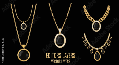 Gold Necklaces with Pendants and Jewels.