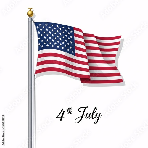 American flags waving on pole with 4th july text patriotic symbol for independence day celebrations
