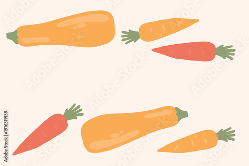Art & Illustration Flat Vector Carrot and Zucchini Illustration Fresh Organic Vegetables Design