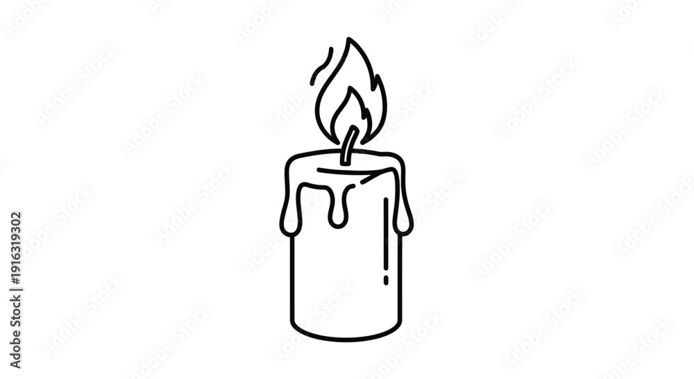 Obraz premium Simple Line Art Icon of a Burning Candle with Dripping Wax