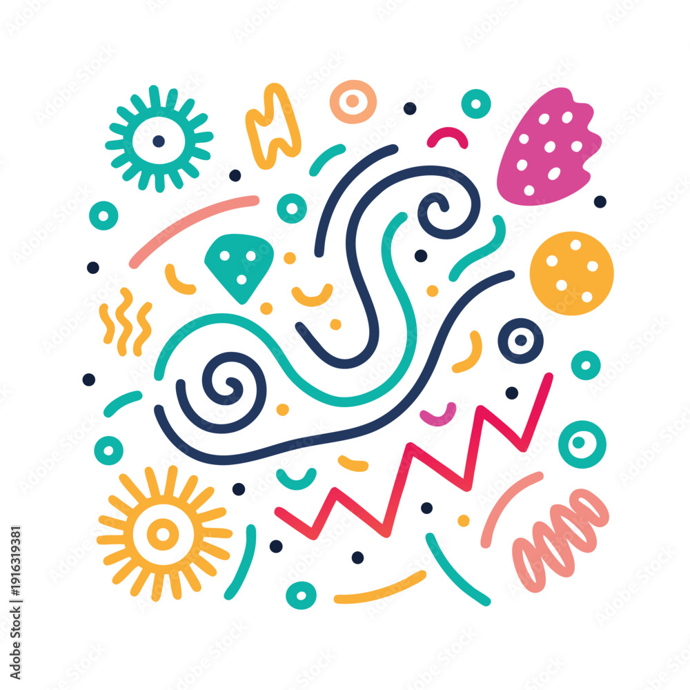 Fototapeta premium Vibrant Abstract Doodles and Swirls Pattern vector illustration