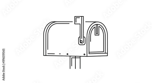 Simple Line Art Illustration of a Classic American Mailbox with Flag