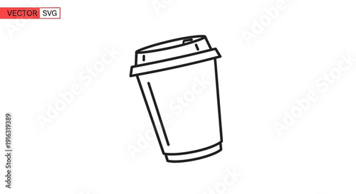 Simple Line Art of a Disposable Coffee Cup with Lid