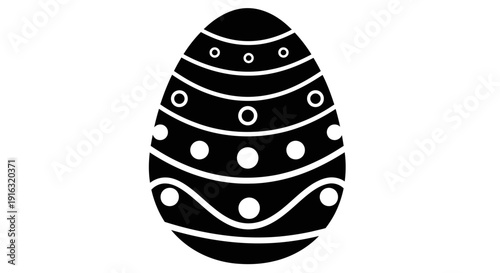 Elegant black and white easter egg design with polka dots and wavy lines Vector