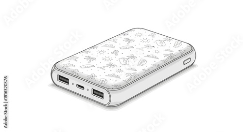 Portable Power Bank with Cute Dinosaur Pattern, USB Charger, White Background