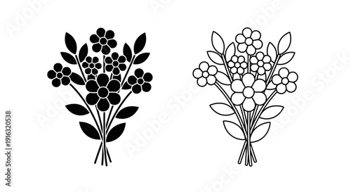 Two black and white floral bouquet illustrations on white background Vector