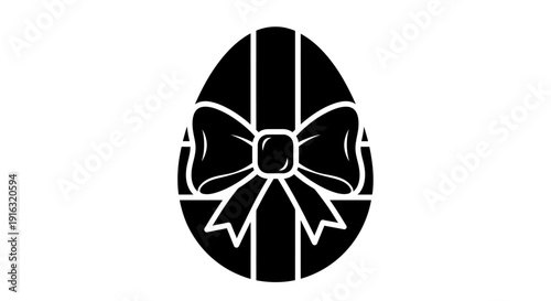 Elegant black and white egg with ribbon design, minimalist easter illustration Vector