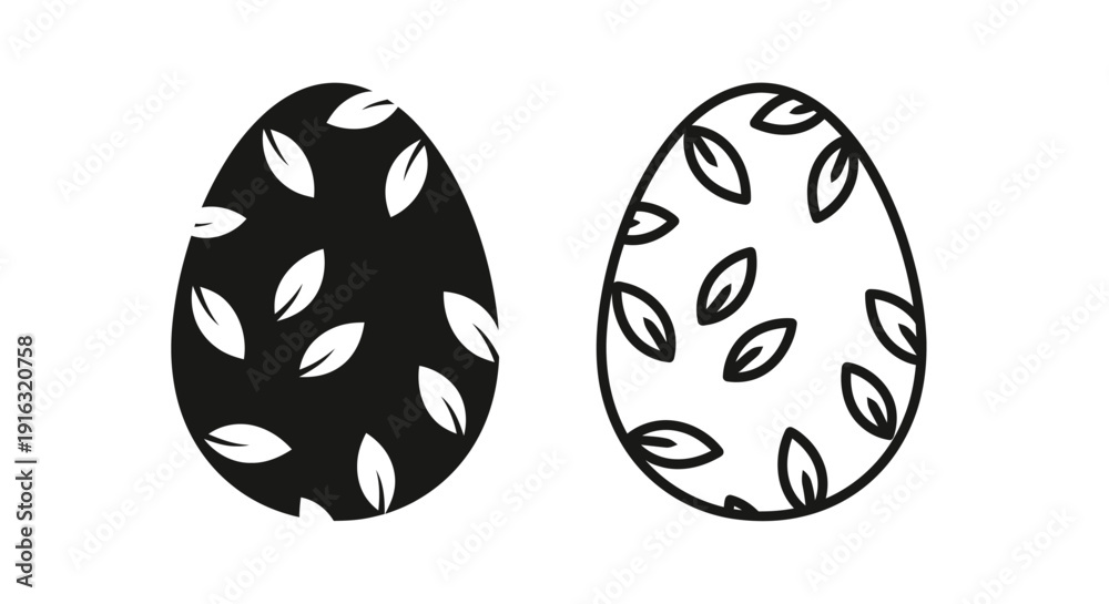 Fototapeta premium Easter eggs with leaf patterns, vector illustration, easter eggs with leaf patterns, vector illustration Vector