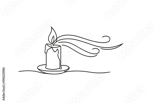 Minimalist Candle Illustration Eternal Christmas Spirit Minimalistic one line drawing candle burning calmly