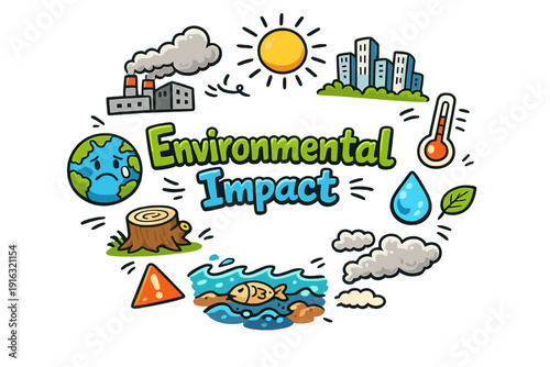 Environmental Impact Doodle Environmental Impact Hand drawn doodle illustration of Environmental Impact
