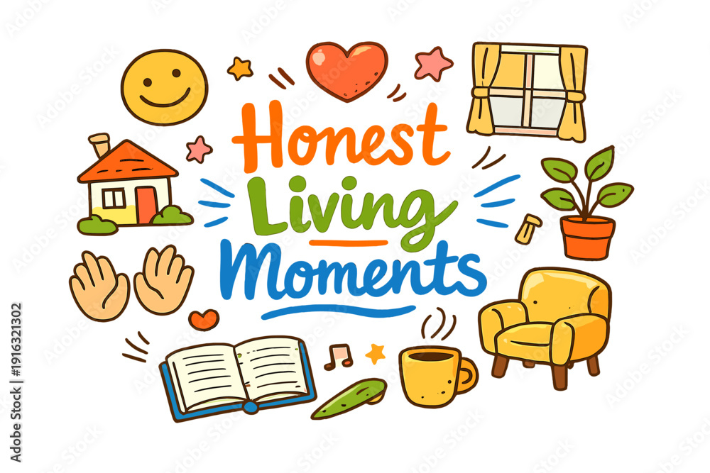Fototapeta premium Honest Living Moments. Honest Living Moments. Hand drawn doodle illustration of Honest Living Moments. Smile