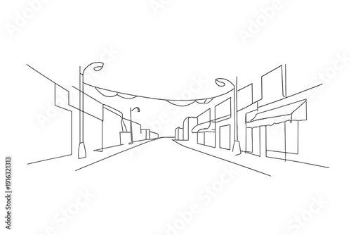 Minimalist City Silence After Holiday Silence Minimalistic one line drawing quiet city street with dismantled