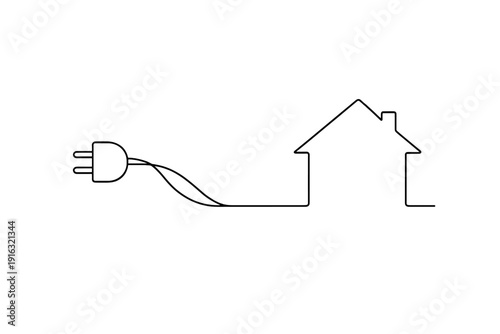Minimalist Energy Connection Balanced Energy Use Minimalist icon one line drawing plug connected to home