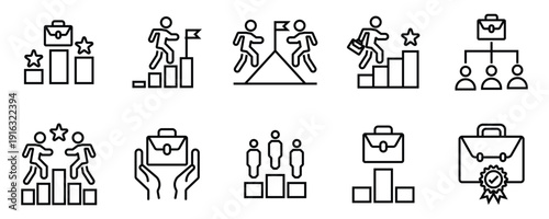 Business Achievement and Leadership Line Icon Set